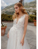 Beaded Ivory Lace Tulle Wedding Dress With Long Train